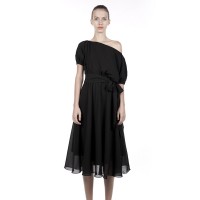 Off Shoulder Classic Dress In Black and Pink layering chiffon