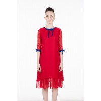 Bright Red Layering Chiffon Dress