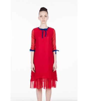 Bright Red Layering Chiffon Dress