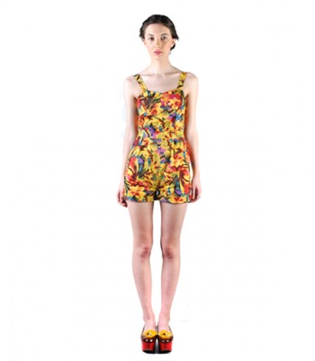 Overall Short Yellow Floral