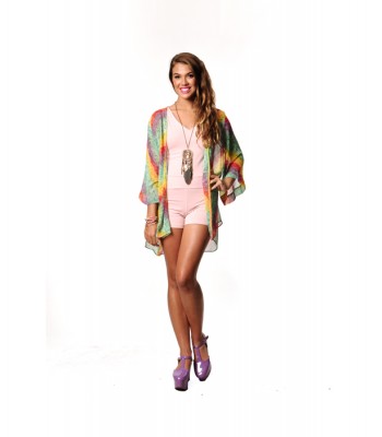 Kimono Jacket in Rainbow Print