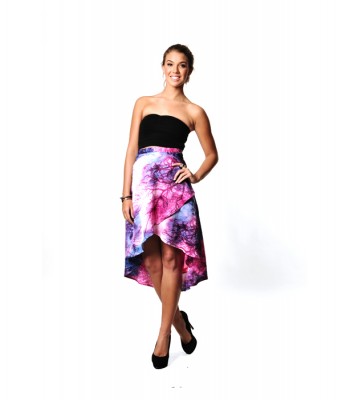 Galaxy Print Fishtail Skirt in Fuchsia Purple