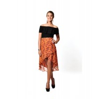 Abstract Print Fishtail Skirt in Orange
